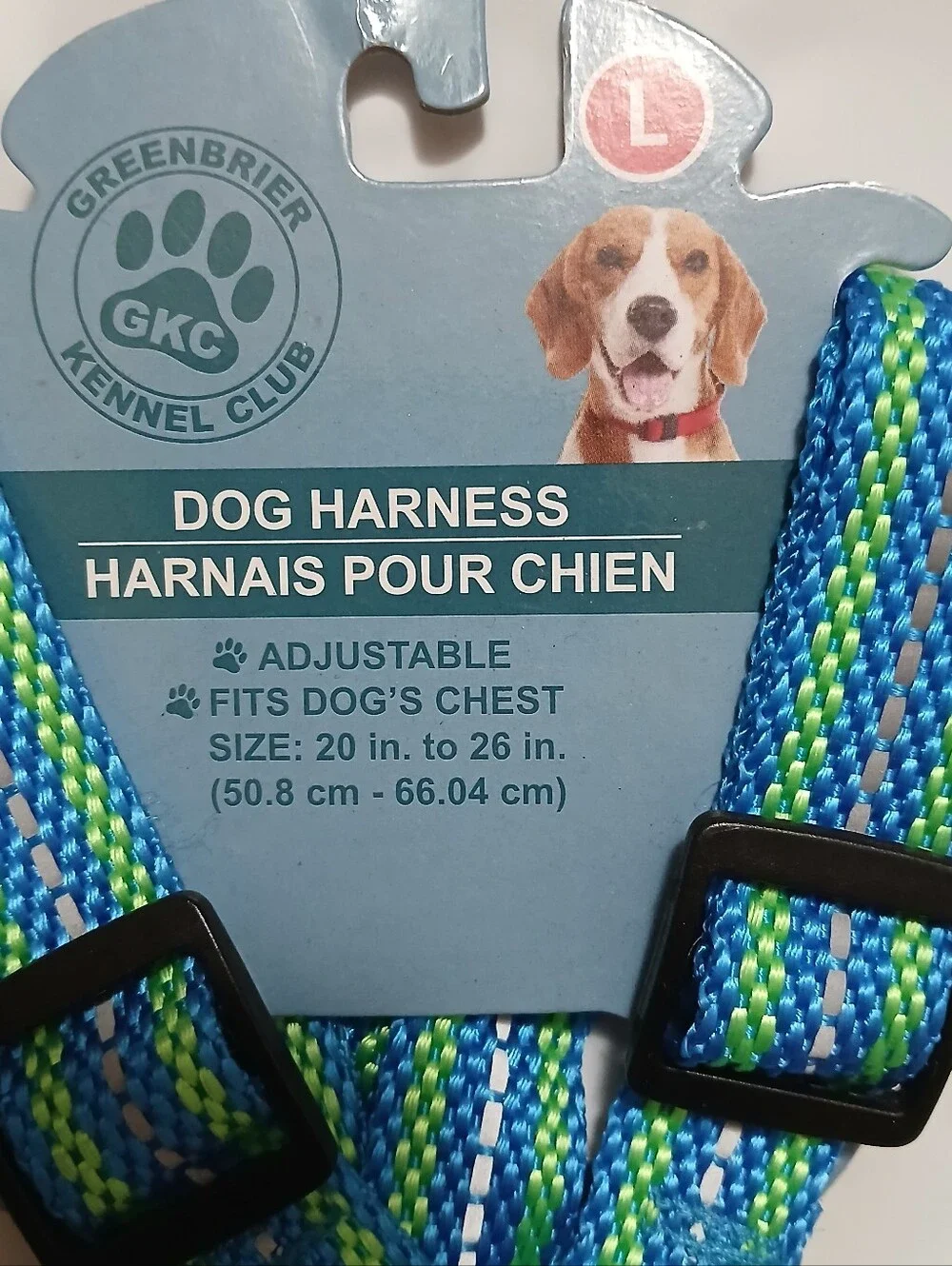 Greenbrier Kennel Club Blue & Green Adjustable Dog Harness - Large Nee